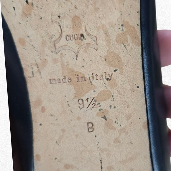 1990s Vintage Dark Navy Leather Square Toe Slip On Pump Block Heels Size 9.5 - Picture 7 of 10